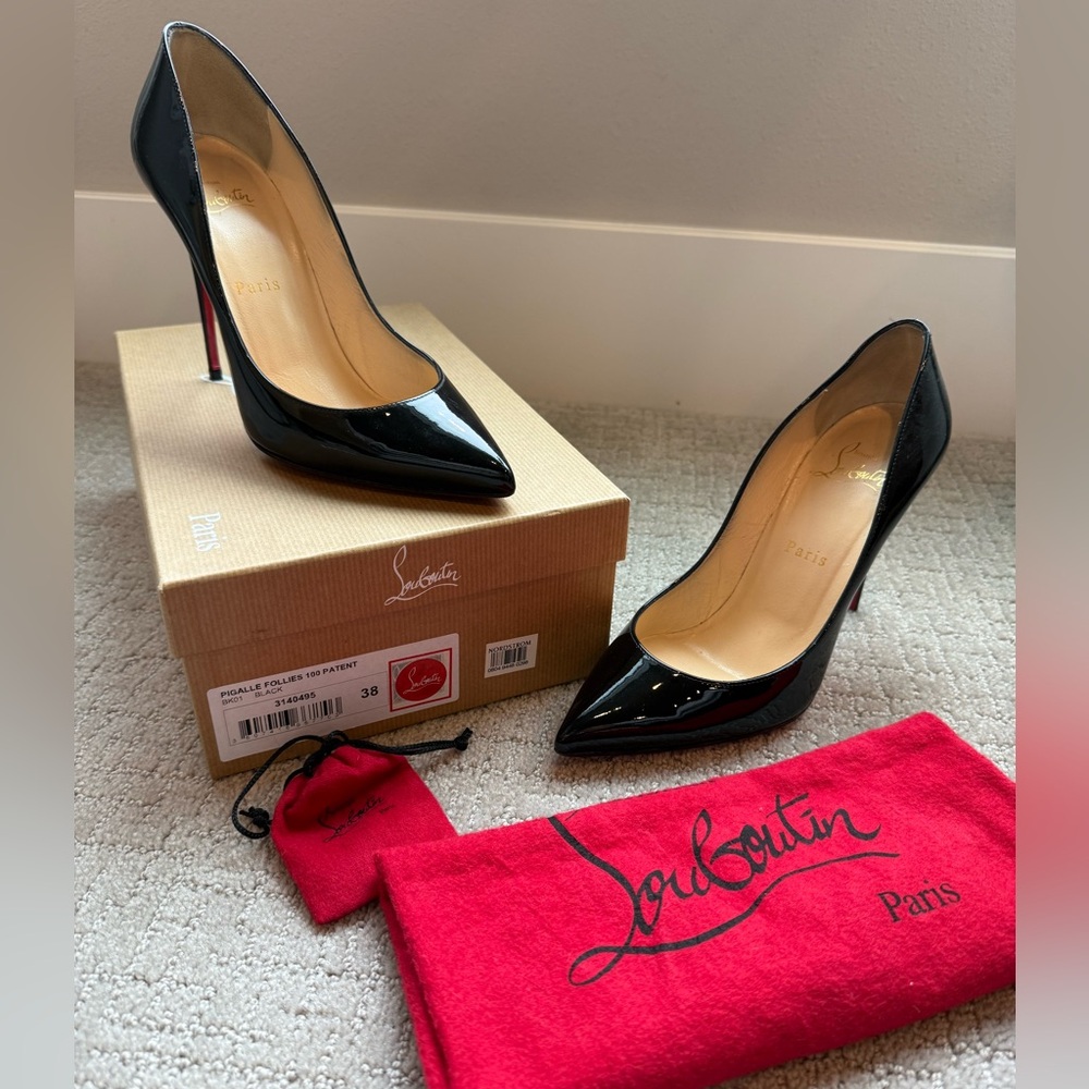 Christian Louboutin Black Patent Pigalle Follies 100